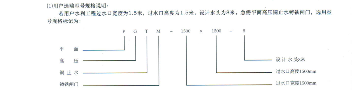 高壓鑄鐵鑲銅閘門(mén)型號說(shuō)明