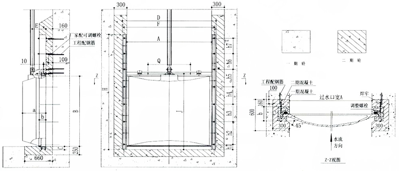雙向止水平面鑄鐵閘門(mén)spgz2.3×3.4m布置安裝圖